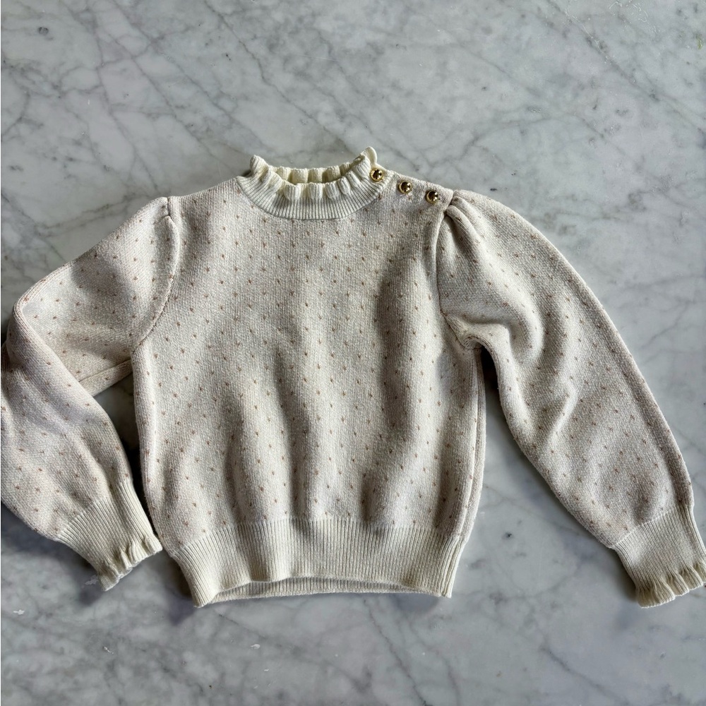 Janie and Jack Cream Turtleneck Sweater with Gold Buttons